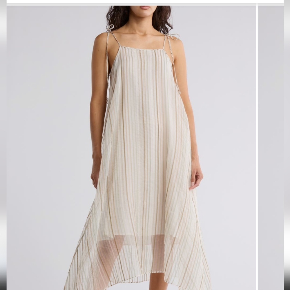 Joie Multi Roisin Tie Strap Silk & Cotton Trapeze Midi Dress $298